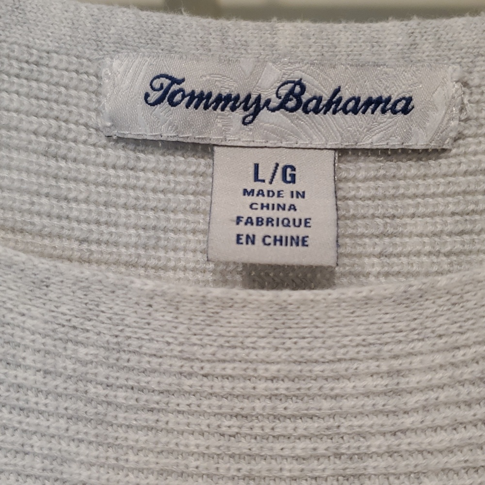 Tommy Bahama Light Gray Ribbed Knit Bat Wing Sweater Size Large - Picture 2 of 7